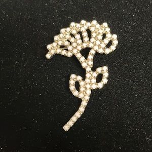 Vintage, white stone and silver flower brooch